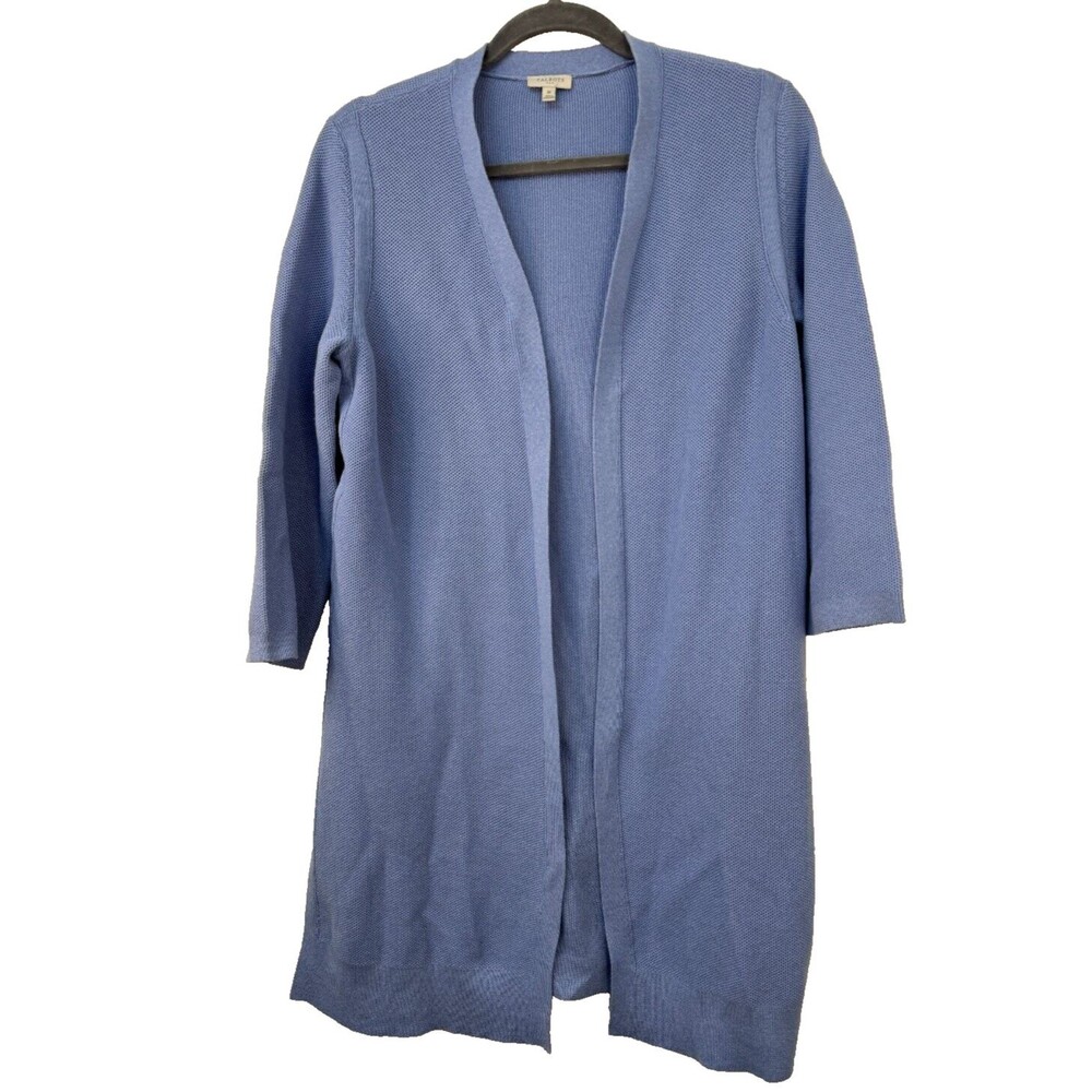 Talbots Blue Purple Open Long Line Cardigan Sweater Duster Cotton Blend Knit Med